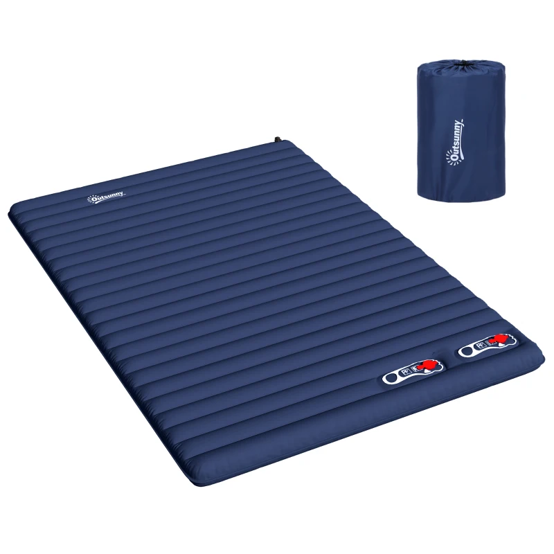 Outsunny Colchão Autoinsuflável de Camping Grande Conforto para 2 Pessoas Dobrável com Saco de Transporte Incluído Azul Marinho