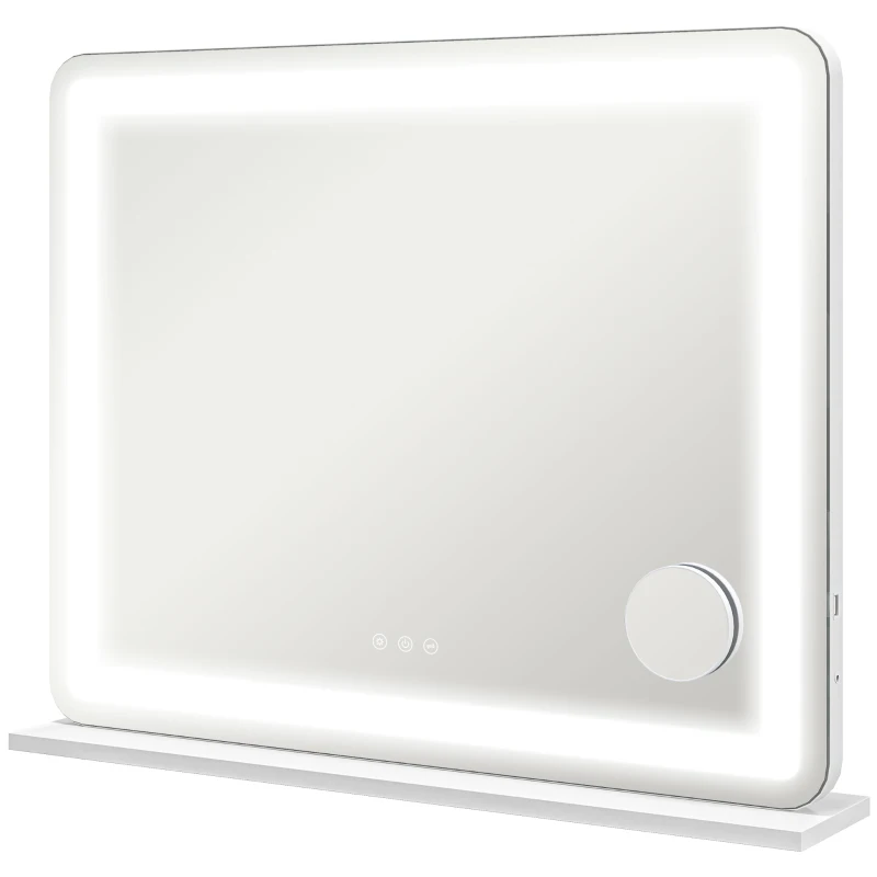 HOMCOM Espelho Lumineux LED Intensidade 3 Modos de Iluminação Ampliação 10x Porta de Carregamento Usb Toque Tátil 80x62 cm