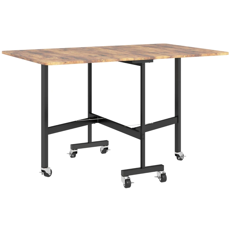 HOMCOM Mesa de Cozinha Dobrável Mesa de Jantar Dobrável com 2 Abas 6 Rodas para 4-6 Pessoas 120x80x73 cm Marrom Rústico