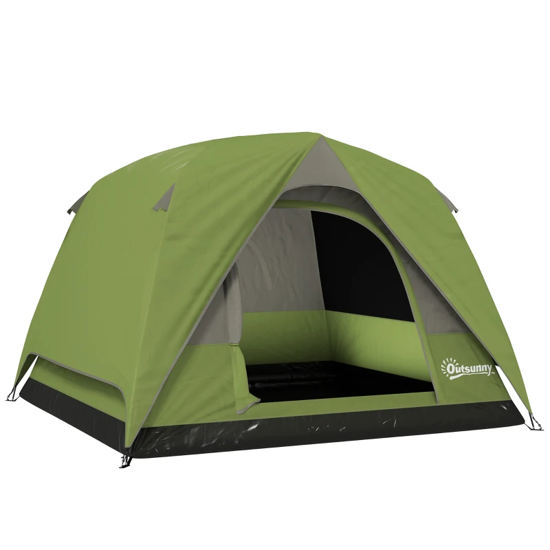 Outsunny Barraca de Camping 2-4 Pessoas Barraca Dome Familiar Impermeável com Janelas Bolso Bolsa de Transporte Verde Oliva