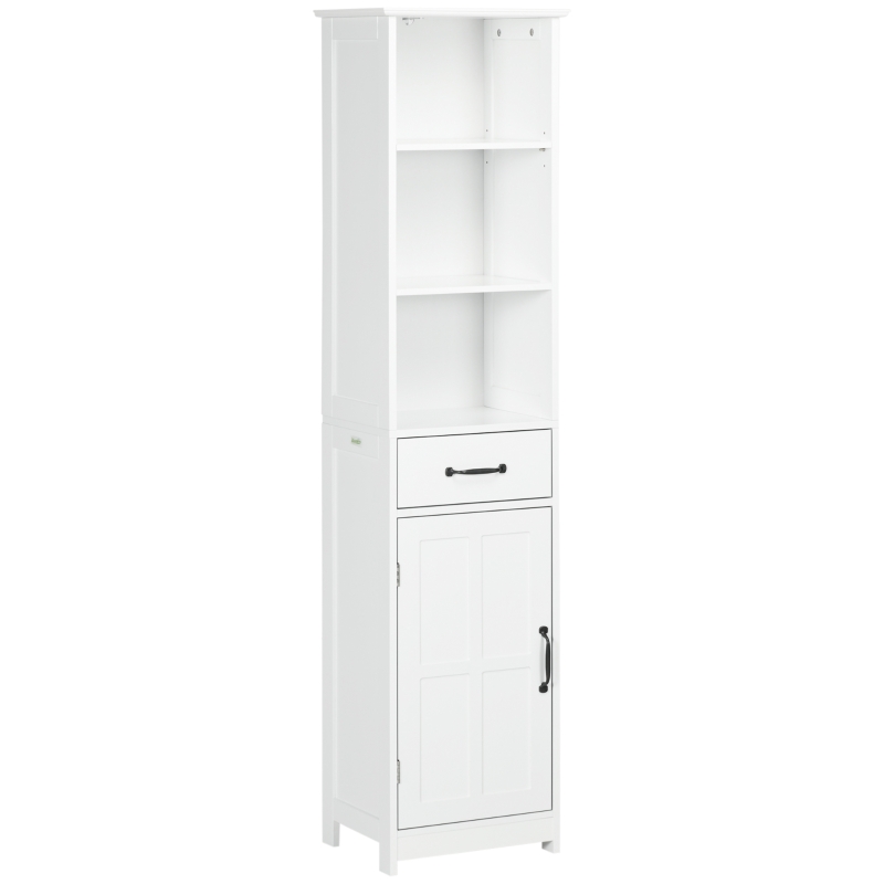 Kleankin Móvel de Banheiro Coluna com 3 Compartimentos Abertos Gaveta e Prateleira Ajustável 40x30x164 cm Branco