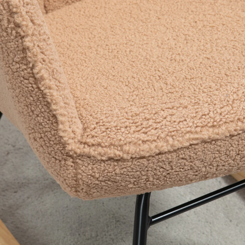 HOMCOM Poltrona de Balanço Estofada em Madeira e Aço com Revestimento Bouclé 71x98x101 cm Marrom