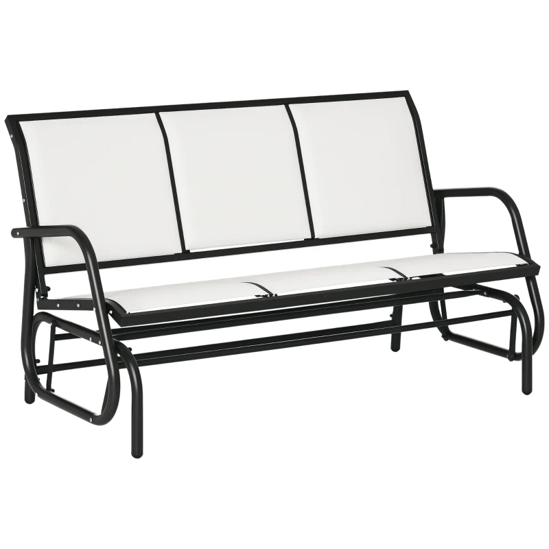 Outsunny Panchina a Dondolo da Giardino a 3 Posti in Metallo e Tessuto a Rete Traspirante, 147x70x85cm, Beige