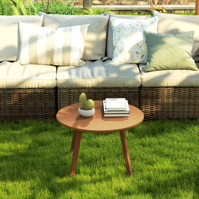 Outsunny Mesa de Café Pequena Redonda Mesa Lateral com Almofadas Antiderrapantes Estrutura em Metal para Jardim Ø 70x42 cm Laranja