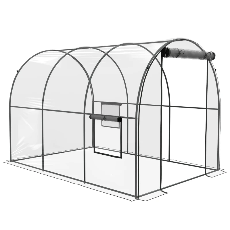 Outsunny Estufa de Jardim Túnel 6 ㎡ 3x2x2 m Châssis Tubular Reforçado Porta com Zíper 2 Janelas Enroláveis Transparente