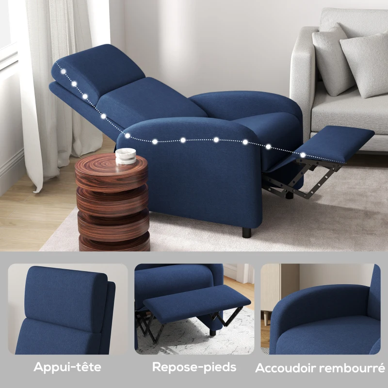 HOMCOM Poltrona de Relaxamento Poltrona Reclinável Sala Poltrona de Relaxamento Encosto Ajustável Até 160° Apoio Os Pés Integrado