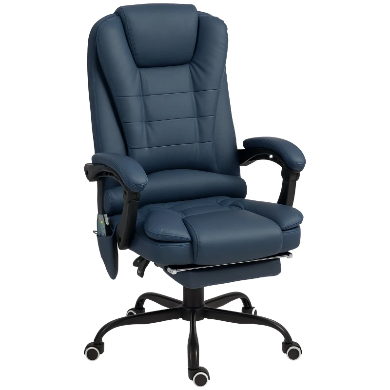 Vinsetto Cadeira de Escritório de Massagem Cadeira de Escritório Altura Ajustável Encosto Reclinável e Controle Remoto com Fio Azul