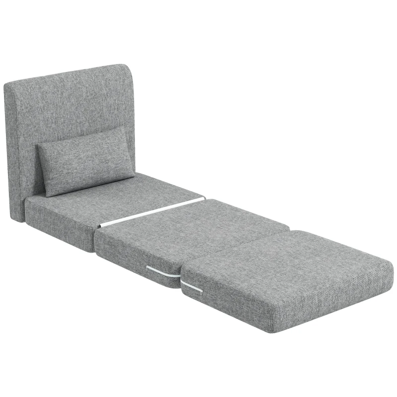 HOMCOM Poltrona Chaise Dobrável 3 em 1 com Travesseiro Conversível Colchonete Dobrável para Visitas Sala de Estar Escritório Cinza