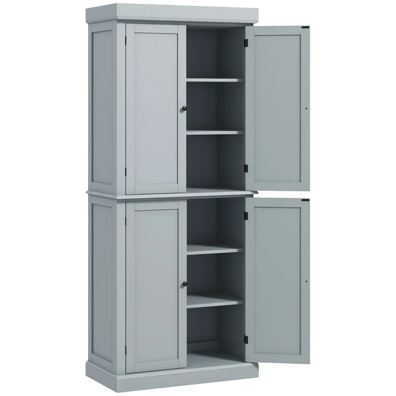 HOMCOM Armário de Cozinha Buffet Cozinha Estilo Moderno com Armários Prateleiras Ajustáveis 76x40,5x184 cm Cinza