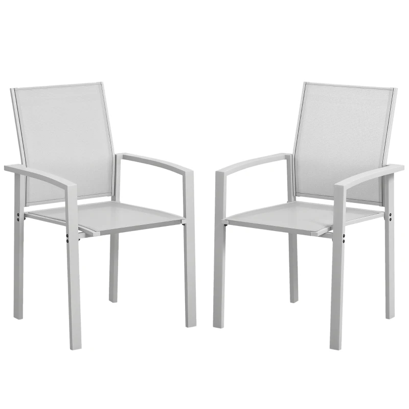 Outsunny Conjunto de 2 Cadeiras de Jardim Empilháveis com Assento Respirável em Aço e Textileno 56x58x89 cm Cinza Claro