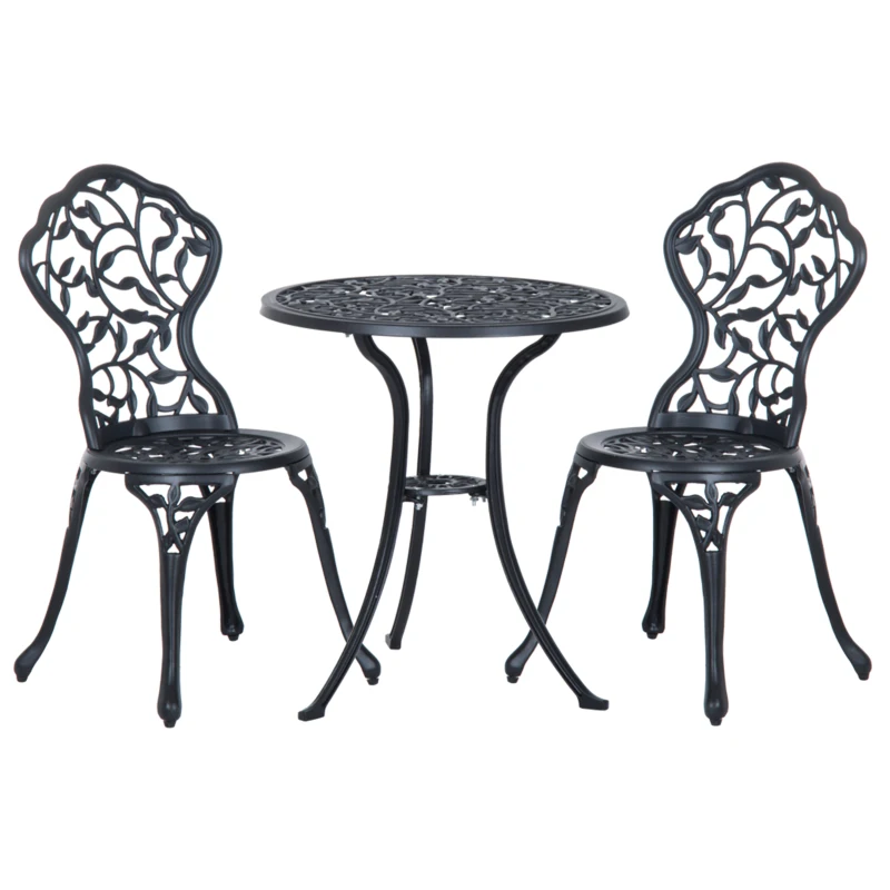 Outsunny Conjunto Bistrô para 2 Pessoas Conjunto de Móveis para Varanda Mesa Bistrô com 2 Cadeiras Preto