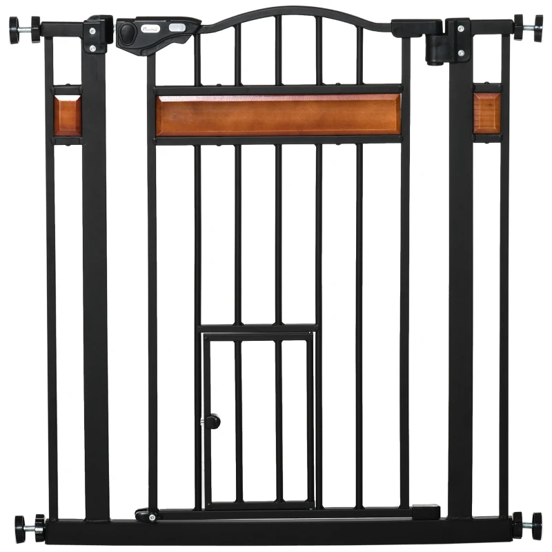 Pawhut Barreira de Segurança para Animais Sistema de Duplo Travamento Sem Perfuração 74-80 cm Aço Madeira de Pinho Preto