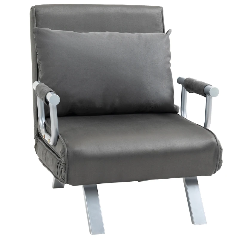 HOMCOM Sofá Cama de 1 Lugar Conversível com Capa Removível de Grande Conforto com Almofada Pés de Apoio em Metal Camurça Cinza