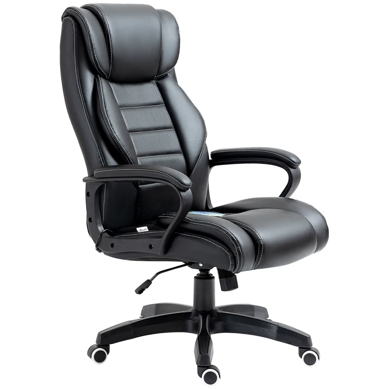 Vinsetto Cadeira de Escritório de Massagem Ergonômica Confortável Altura Ajustável Função de Inclinação Couro Sintético Preto