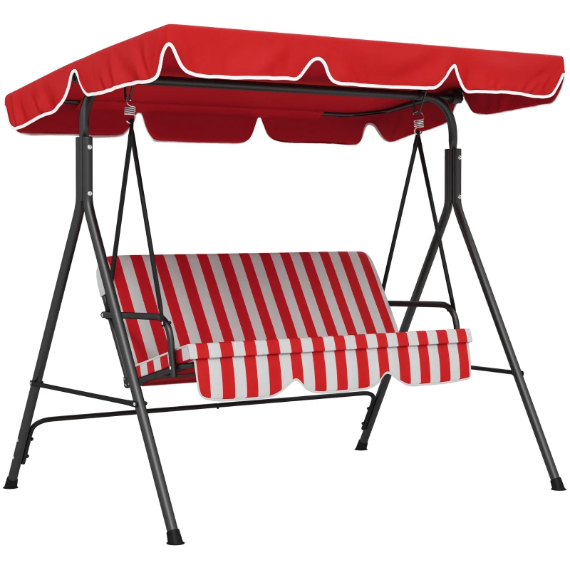 Outsunny Baloiço de Jardim 3 Lugares Telhado Inclinação Ajustável Almofadas Assento e Encosto Aço Preto Poliéster Vermelho