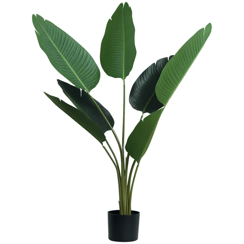 Outsunny Planta de Decoración Artificial de Palma Árbol Realista con Maceta 7 Hojas para Interior Ø15x120 cm Verde