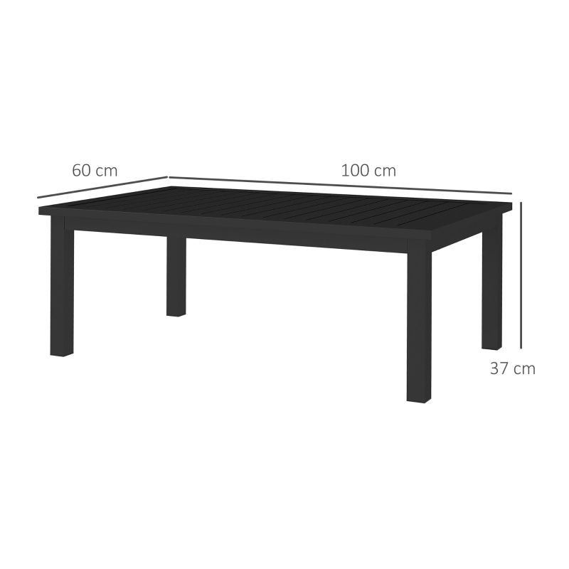 Outsunny Mesa de Centro Retangular Tampo de Ripas para Interior/Exterior em Alumínio 100x60x37 cm Preto