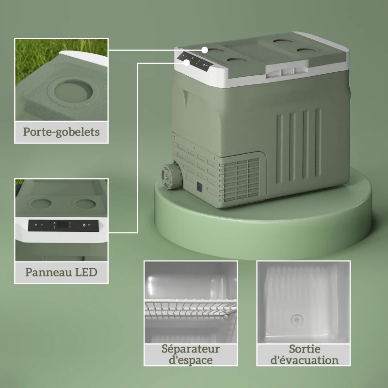 Outsunny Geleira Elétrica Portátil 40 L Réfrigerateur de Carro Portátil Modos Eco/Max alça Telescópica 61x39x49,5 cm Cinza