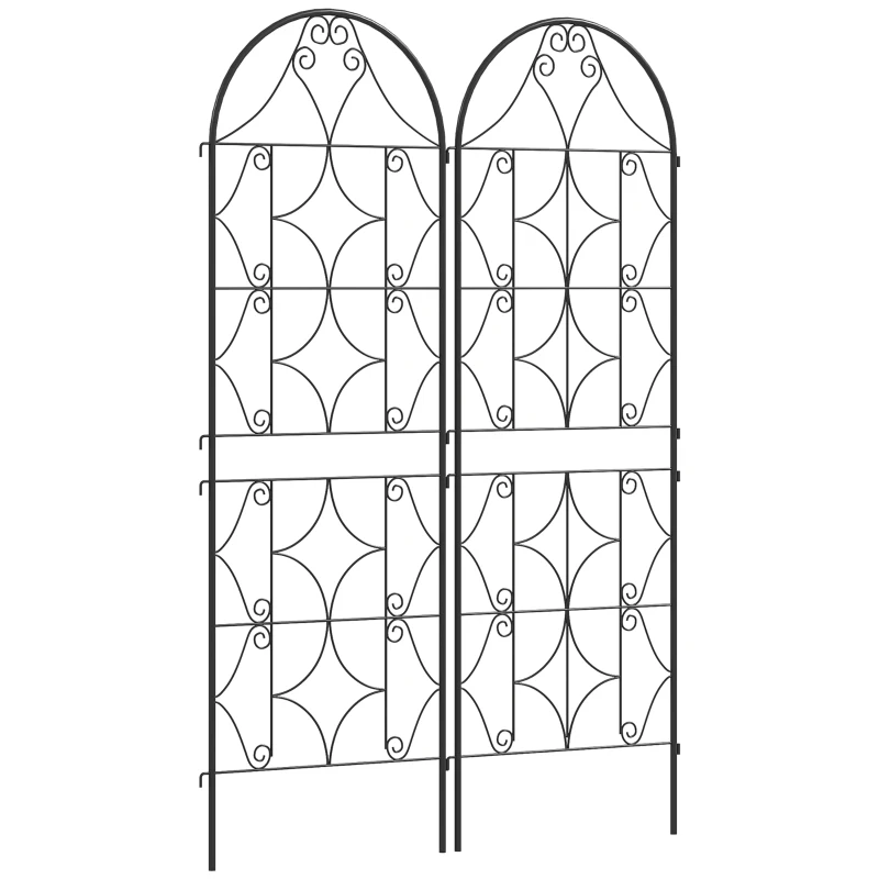 Outsunny Suporte para Plantas Trepadeiras com Padrão Conjunto de 2 Treliços de Jardim Vinhas Flores Legumes Metal 50x150 cm Preto