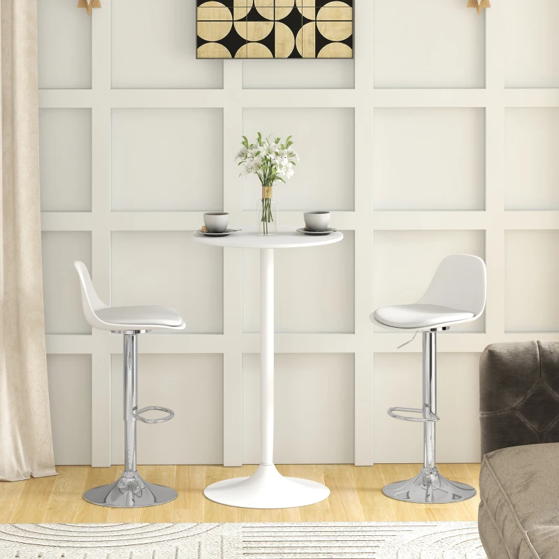 HOMCOM Lote de 2 Bancos de Bar BancoAlta Cozinha com Encosto e Apoio para Os Pés Altura Ajustável 38x42x82-104 cm Branco