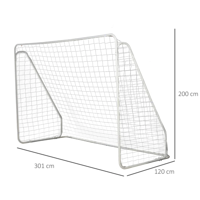 HOMCOM Baliza de Futebol para Treino 301x120x200 cm com Estrutura em Metal Epóxi Rede PP Estacas Incluídas Branco