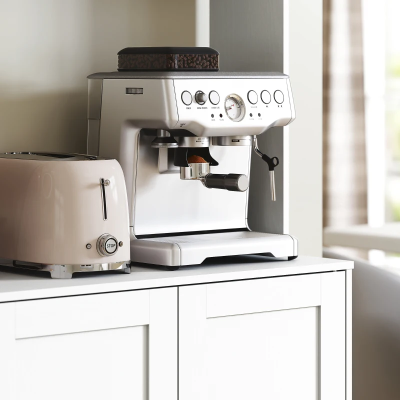 HOMCOM Armário de Cozinha Escandinavo com Armários Compartimentos Abertos Portas de Vidro e Bancada Branco