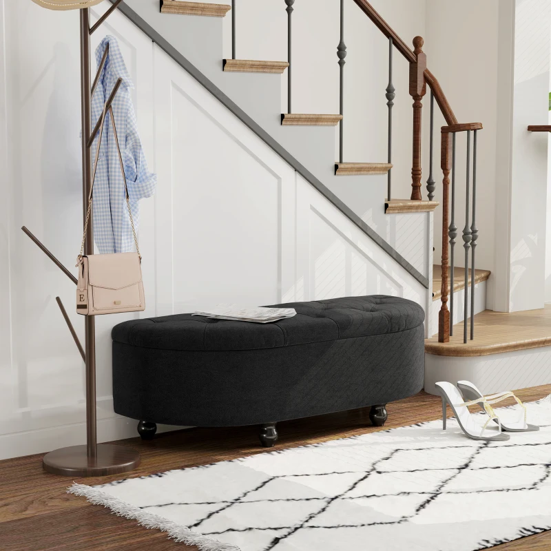 HOMCOM Puff com Armazenamento Baú de Estar Acolchoado Fechamento Suave Aparência de Veludo 120x46x42 cm Cinza Escuro