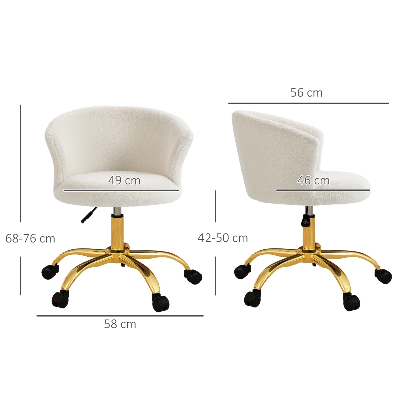 Vinsetto Cadeira de Escritório Ergonômica Ajustável em Altura Assento Confortável Giratória Estrutura em Aço Branco