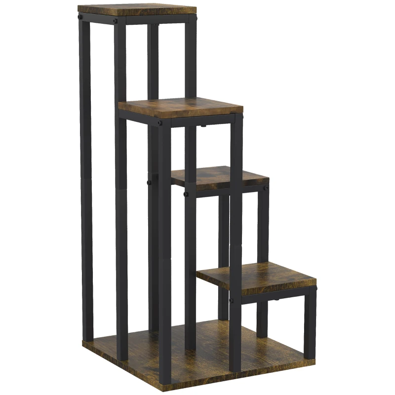 Outsunny Suporte para Plantas Estante de Flores 4 Prateleiras Diferentes Alturas Estrutura Aço 40x40x81 cm Preto