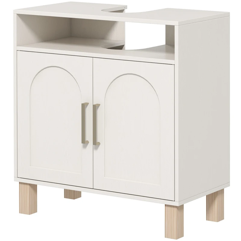 HOMCOM Móvel de Banheiro Sob Pia Móvel de Banheiro Armário 2 Portas com Prateleira Ajustável 60x30x63 cm Branco