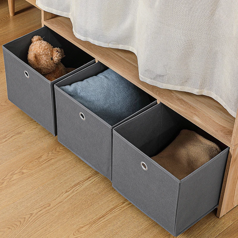 HOMCOM Armário de Closet Armário de Arrumação com Barra Cortinas 3 Gavetas de Tecido Removíveis 105x48x160 cm Natural