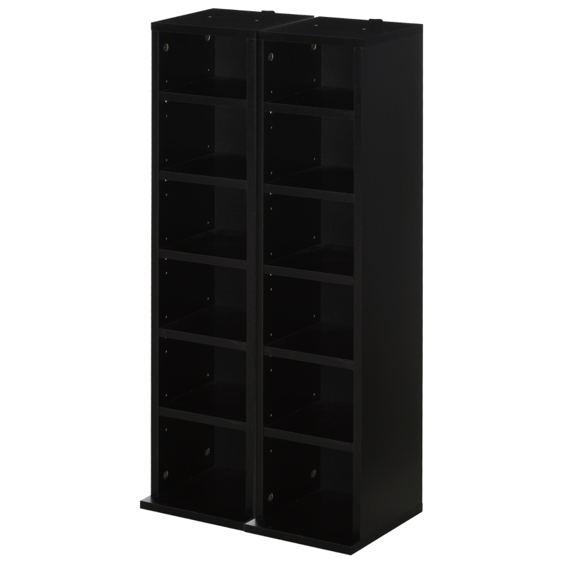 HOMCOM Conjunto de 2 Estantes Colunas Armário de Armazenamento CD DVD 12 Compartimentos 21x22,5x88,5 cm Capacidade 204 CD Preto