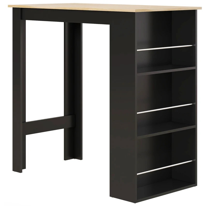 HOMCOM Mesa de Bar Mesa Alta de Cozinha Balcão 112x57x106 cm 3 Prateleiras Preto
