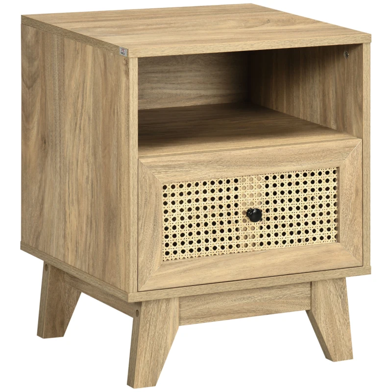 HOMCOM Mesa de Cabeceira Mesa de Noite com Gaveta Porta Entrançada e Prateleira Vintage 45x39x56,5 cm