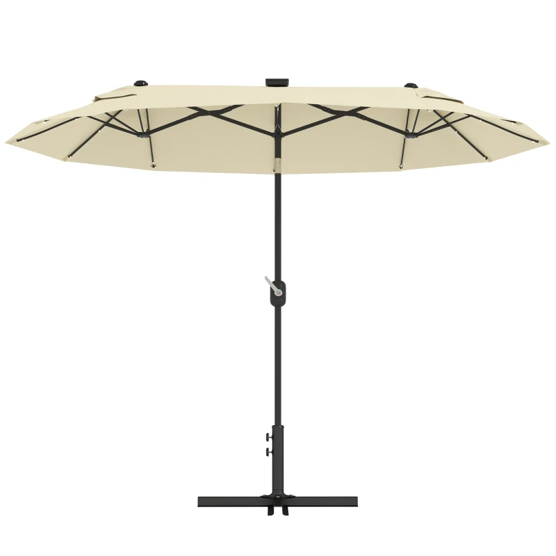 Outsunny Guarda Sol Duplo com Luzes LED e Base em Cruz em Poliéster e Aço 295x150x219 cm Creme