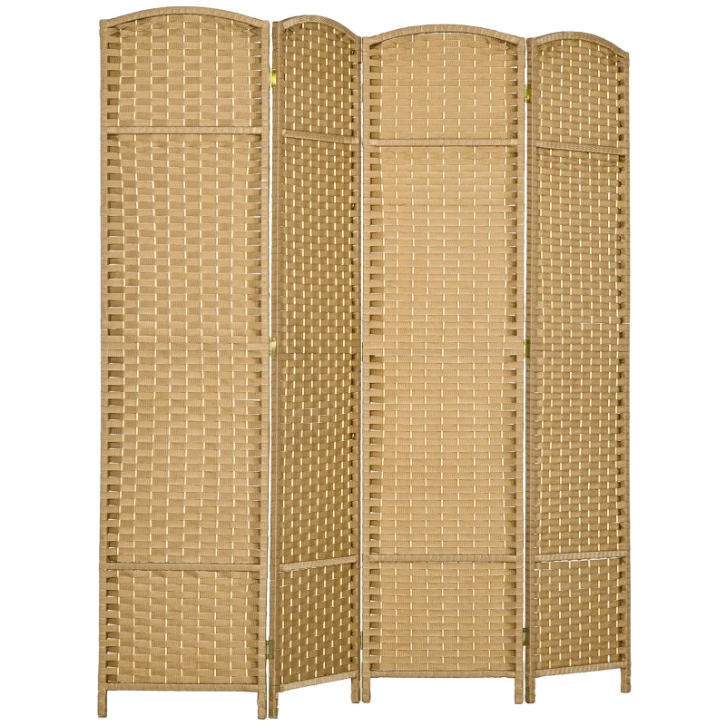 HOMCOM Biombo Interno em Madeira 4 Painéis 160x170 cm Separador de Ambientes Dobrável para Sala de Estar Quarto Natural