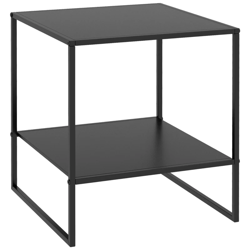 HOMCOM Mesa de Centro Auxiliar Quadrada Estilo Industrial em Metal Preto com Uma Prateleira 40x40x45 cm Preto