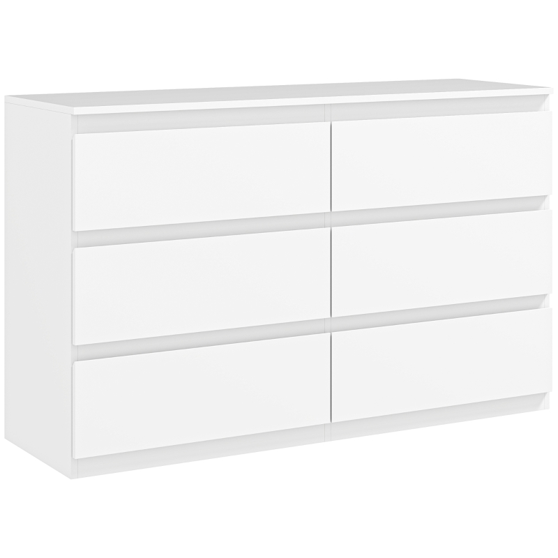 HOMCOM Cômoda 6 Gavetas Móvel de Armazenamento estilo Minimalista Sem Puxadores 120x39x75 cm Branco