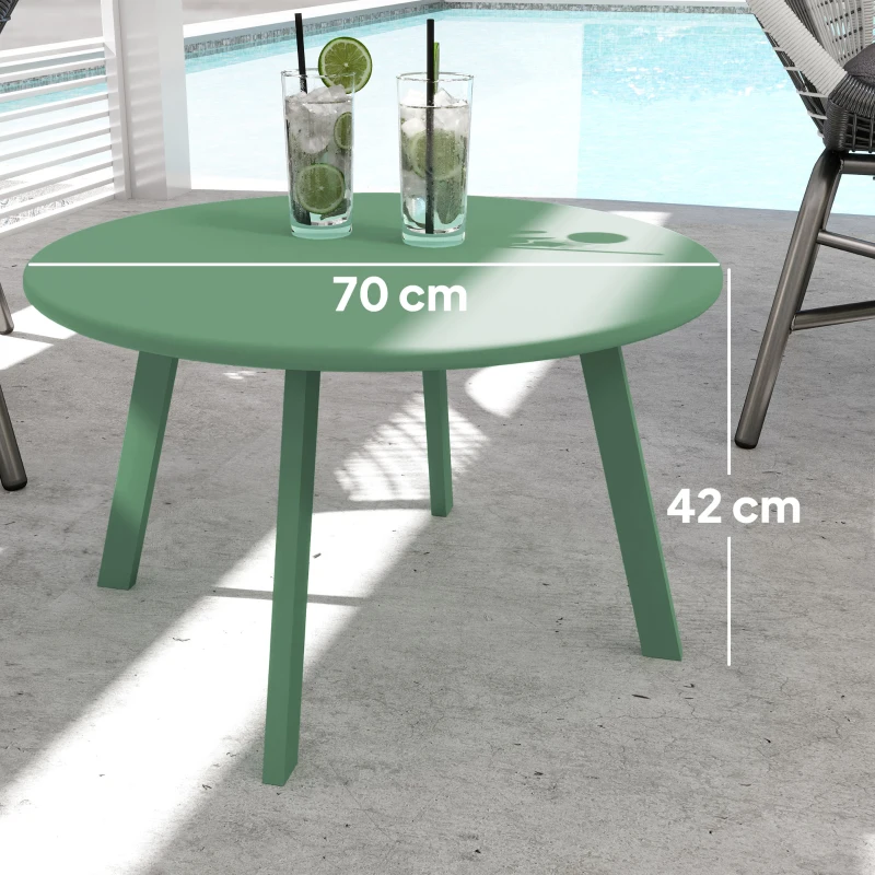 Outsunny Mesa de Café Pequena Redonda Mesa de Apoio com Pés Antiderrapantes Estrutura em Metal para Jardim Ø 70x42 cm Verde