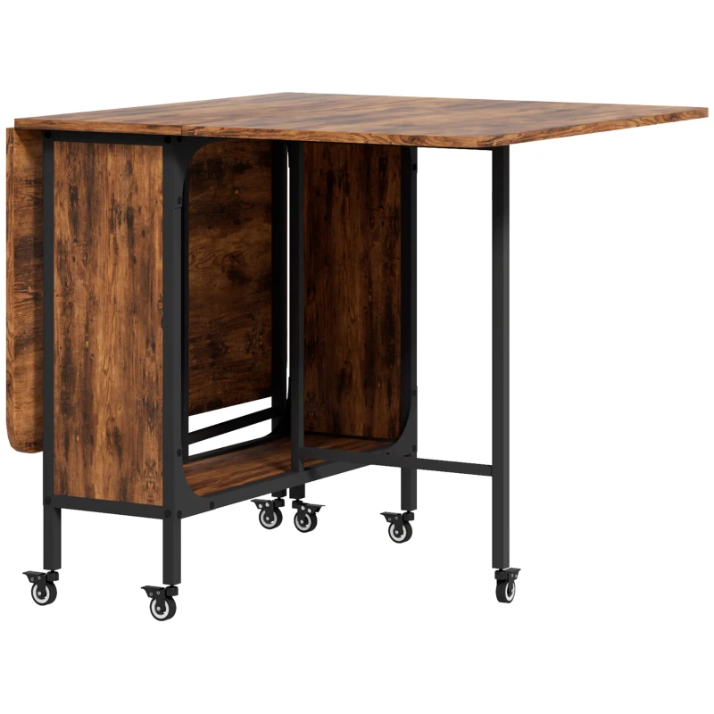HOMCOM Mesa de Cozinha Dobrável Extensível para Sala de Jantar com Rodízios Até 6 Pessoas e Prateleira Integrada 6 Rodízios Marrom