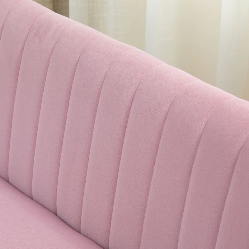 HOMCOM Sofá de 2 Lugares em Tecido Sofá Estofado Duplo Assento Sofá Lounge Madeira Veludo de Poliéster Espuma Rosa 117x56,5x77 cm