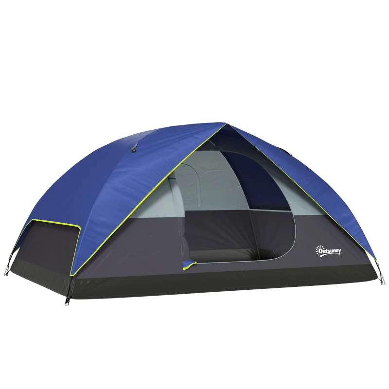 Outsunny Barraca de Camping 2-4 Pessoas Barraca Dome Familiar Impermeável com Janela 2 Bolsas Saco de Transporte Azul Escuro