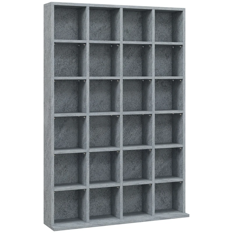 HOMCOM Móvel de Armazenamento Multimídia 480 CD/ 312 DVD Biblioteca em Madeira com Prateleiras Ajustáveis 89x130,5 cm Cinza