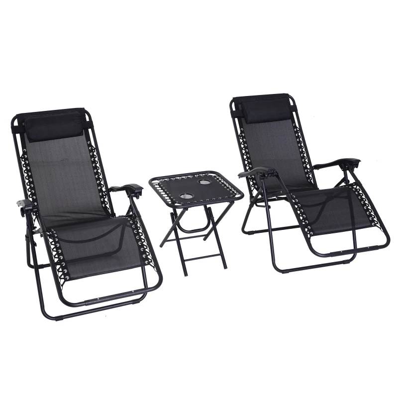 Outsunny Lot de 2 chaises Longues Bain de Soleil Pliables zéro de gravité Dossier inclinable Table d'appoint Acier Noir