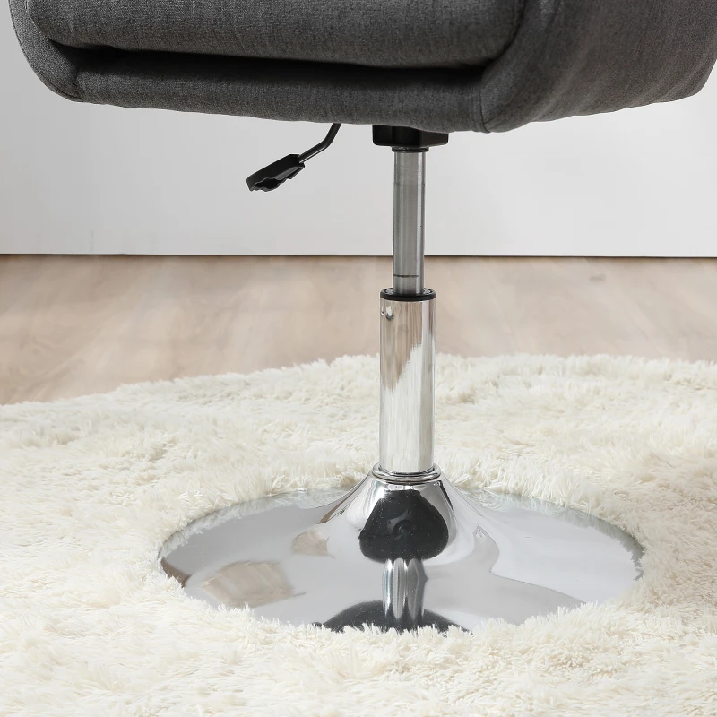HOMCOM Poltrona de Sala Grande Conforto Almofadas Lombares Altura Ajustável Giratória 360° Base de Metal Cromado Linho Cinza