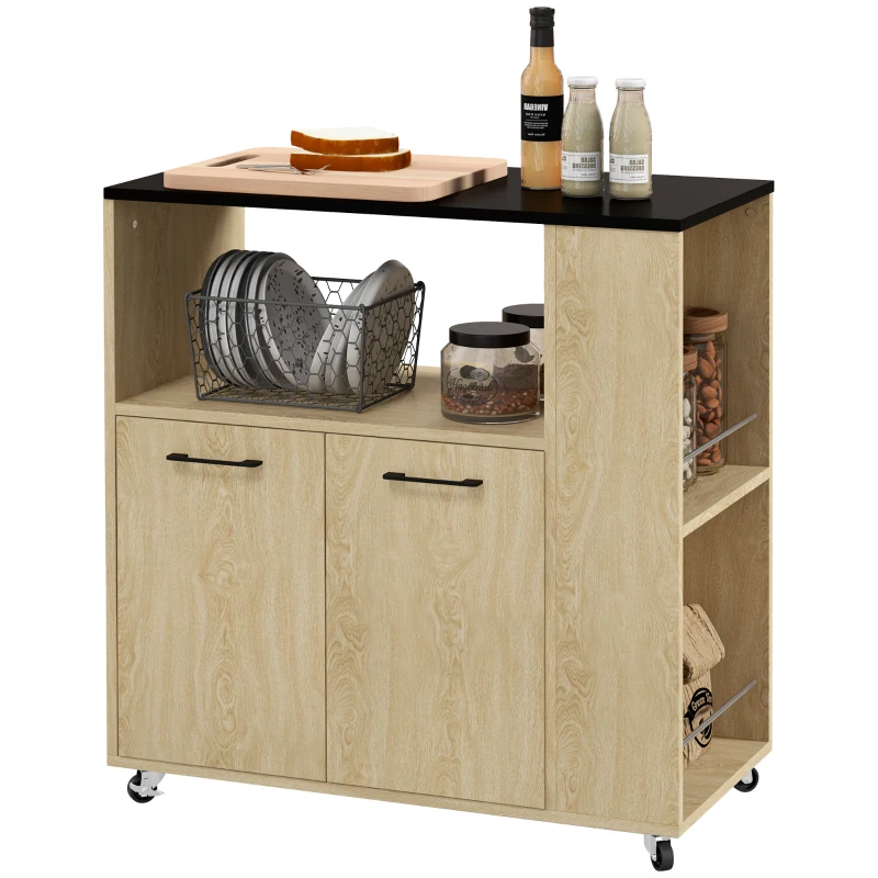 HOMCOM Ilha Carrinho Cozinha Multi Arrumações com Rodas 75x40x80,5 cm