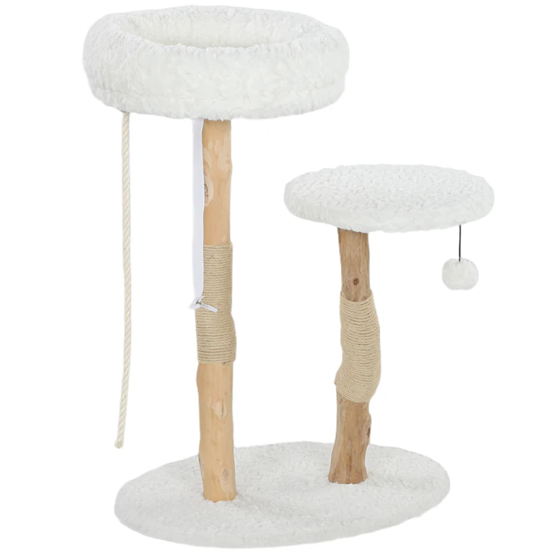 Pawhut Poste de Gato Poste de Escalada com Cama Postes para Arranhar Plataforma de Salto Bola e Corda para Jogar 58x40x85 cm Branco