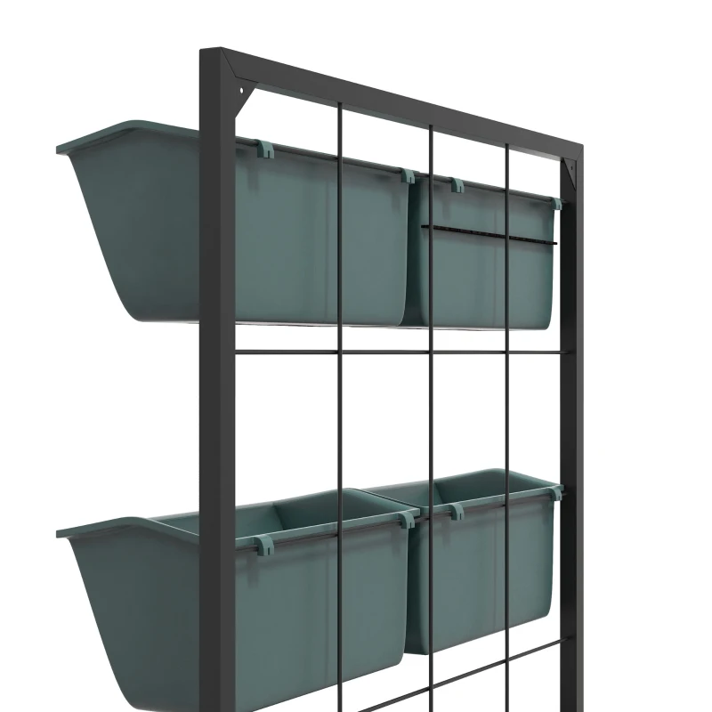 Outsunny Horta Vertical de 3 Níveis com 6 Vasos em Aço e Plástico 52x14x66 cm Verde Escuro