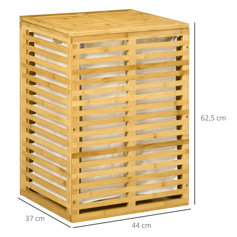 HOMCOM Cesto de Roupa em Bambu com Saco em Tecido Amovível e Tampa 44x37x62,5 cm