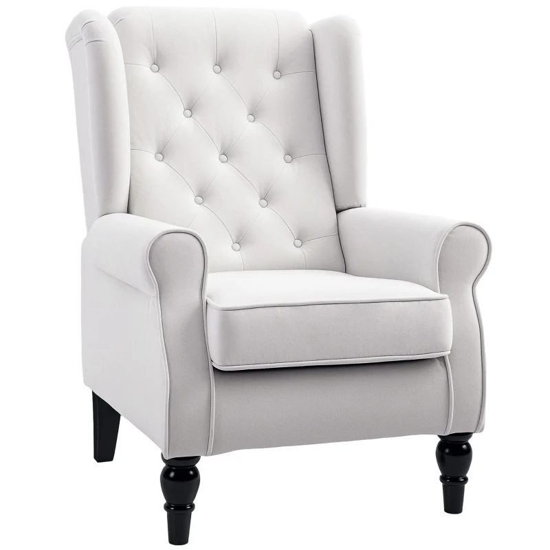 HOMCOM Poltrona de Ouvidos Poltrona Relaxvintage Capitonê Pernas Torneadas 74x86x102 cm Cremoso